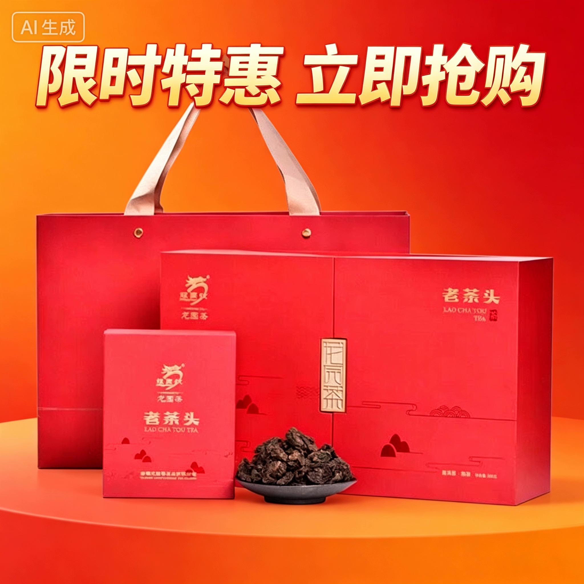 云南普洱茶龙园号普洱茶老茶头普洱熟茶礼盒装300g