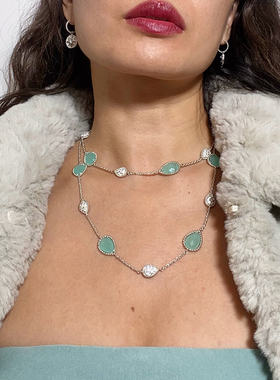 贵妇毛衣链蓝色水滴长项链