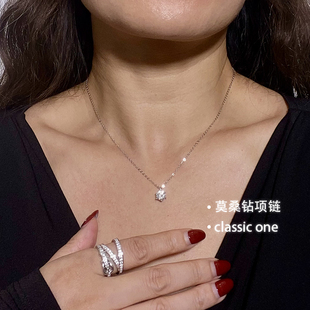 吾爱轻奢莫桑钻六爪温柔项链女纯银镀18k白金精致仿真钻石锁骨链