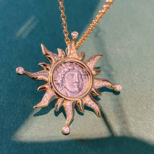 吾爱设计师款 毛衣链 太阳神项链女999古银币浮雕幸运礼物闺蜜短款