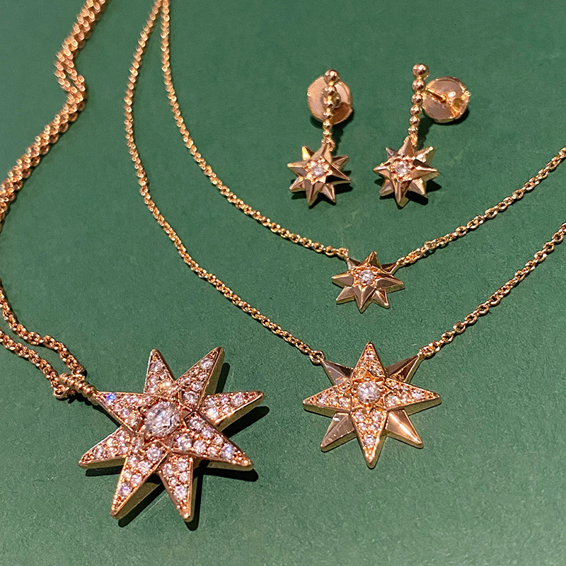 重工显白精致八芒星项链叠搭
