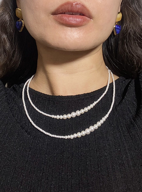手工定制渐变珍珠串儿毛衣链