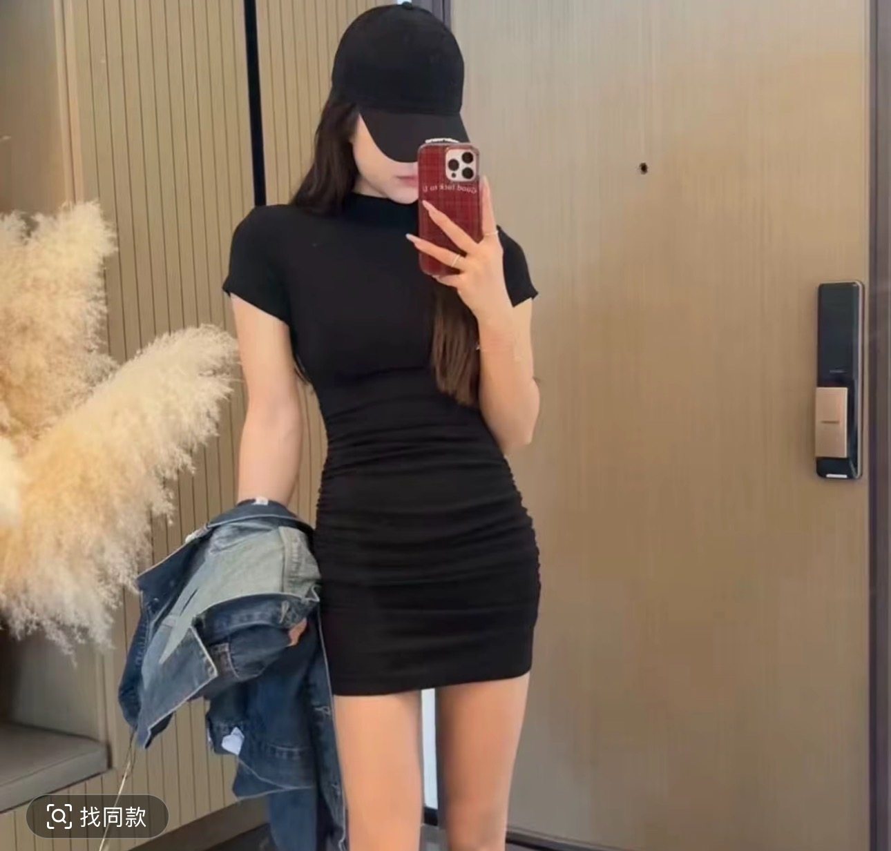 ADD韩版25早秋新纯欲显瘦半高领褶皱设计感短袖连衣裙辣妹短裙女