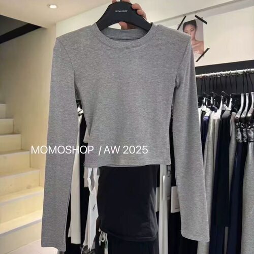 ADD韩版2026早春新款洋气百搭圆领紧身显瘦垫肩T恤打底衫上衣女