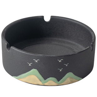 千里江山陶瓷烟灰缸家用客厅高级感轻奢中式装饰品办公室桌面烟缸