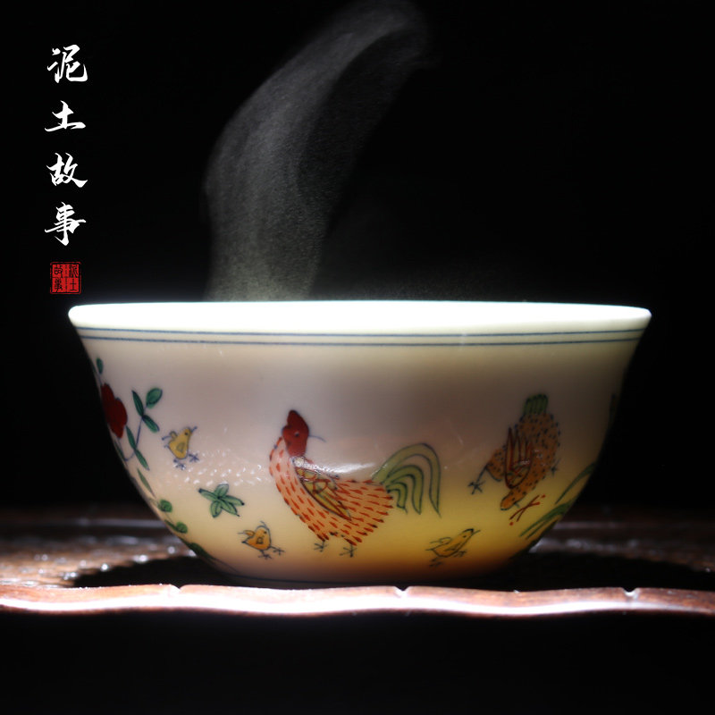 大明成化斗彩鸡缸杯仿古纯手绘泥土故事茶杯功夫茶具品茗杯主人