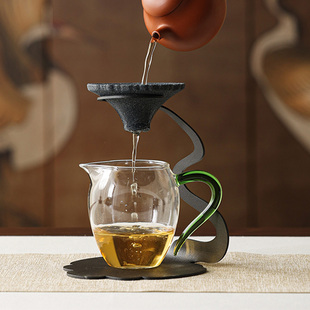无孔茶漏茶滤网高档公道杯茶漏一体茶水分离器矿石过滤泡茶隔托架