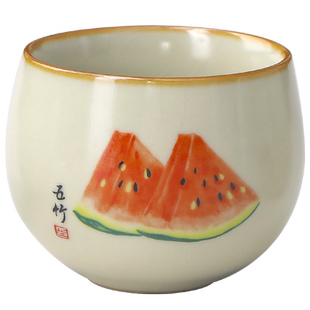 汝窑西瓜陶瓷禅定茶杯主人杯家用单个品茗杯开片可养定制喝茶杯子