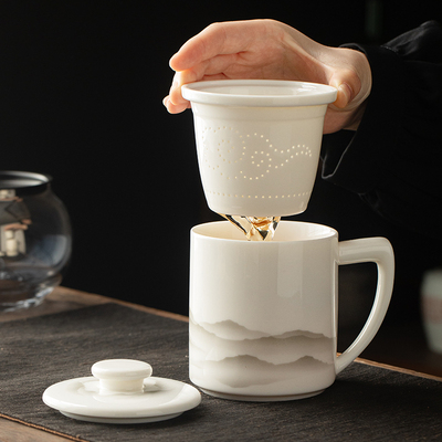 羊脂玉茶杯陶瓷茶水分离杯定制