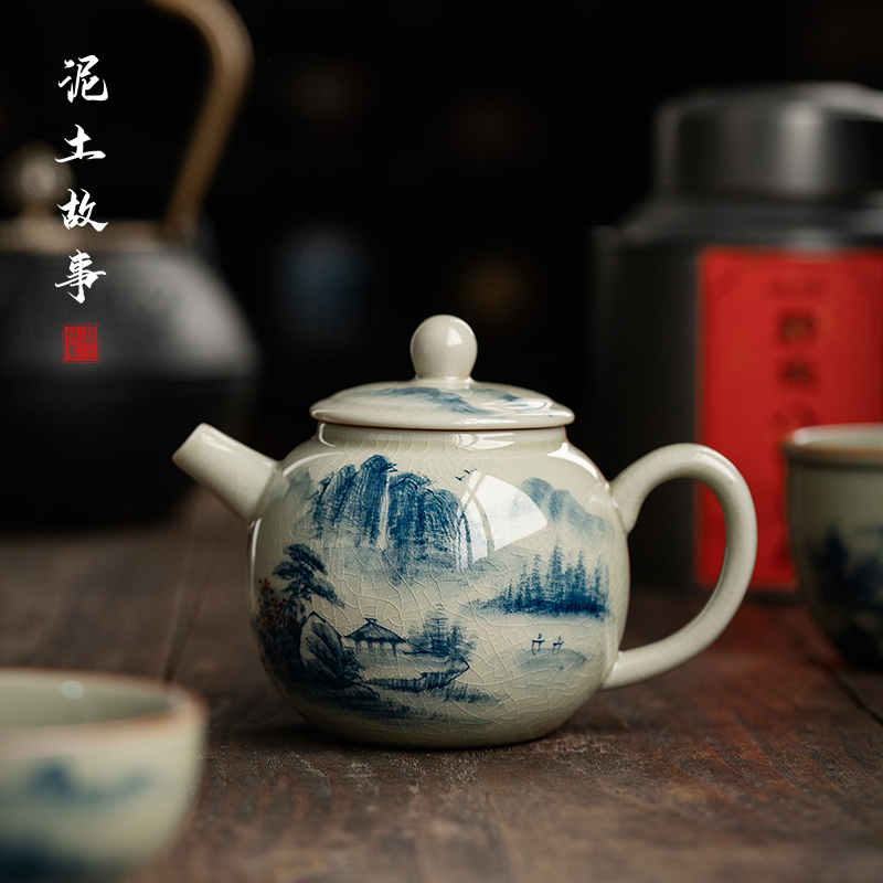 老陶泥覆古茶壶泡茶家用陶瓷功夫茶具手工冰裂釉小号过滤花茶单壶