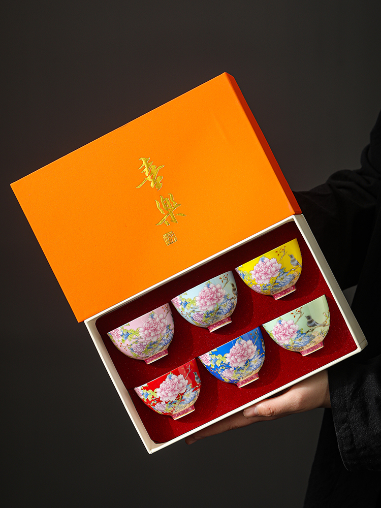 搪瓷万花筒覆古茶杯大师杯礼盒套装功夫茶套装宫廷风格茶杯礼品