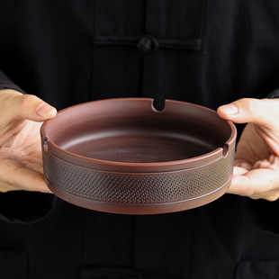 紫陶跳刀烟灰缸中式复古家用客厅高级感烟蛊茶台创意摆件装饰品