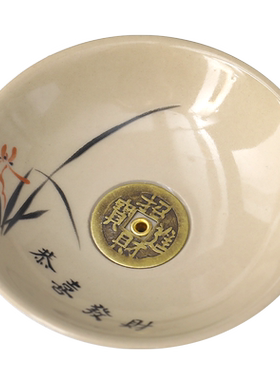 草木灰陶瓷恭喜发财香插线香底座