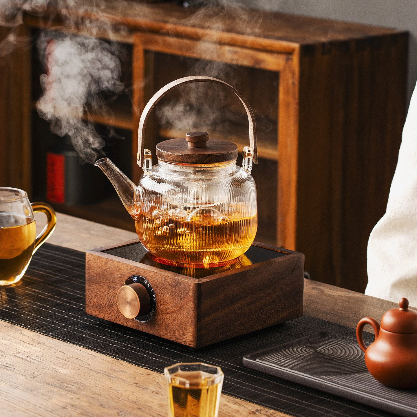 胡桃木煮茶壶煮茶器高端电陶炉玻璃加厚耐高温提梁烧水养生泡茶壶