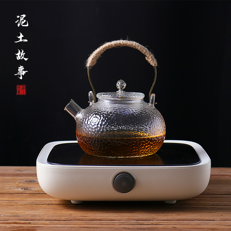 玻璃壶锤纹泡茶壶过滤泡茶煮茶家用功夫茶耐热小号玻璃烧水提梁壶