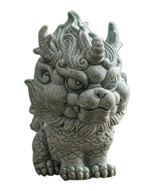 青砂石国风麒麟摆件客厅装饰摆设