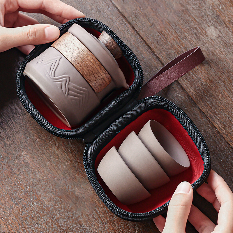 紫砂旅行茶具套装便携式快客杯户外旅行露营随身高端泡茶一壶三杯