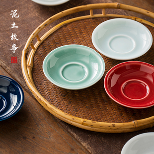 泥土故事色釉圆形杯垫霁红杯子隔热垫家居创意茶杯垫陶瓷茶道配件