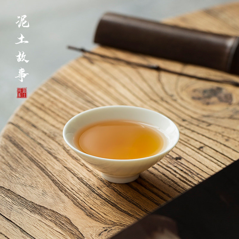 德化猪油白功夫茶杯陶瓷茶碗品茗杯单白瓷茶具主人杯小茶盏斗笠杯