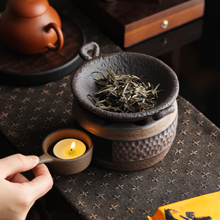 日式粗陶茶炉陶瓷蜡烛温茶炉烘烤炉熏香雪松香薰炉烤茶炉桌面摆件