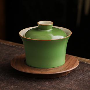 定制茶具 青竹釉陶瓷可悬停旋转三才盖碗单个高档泡茶碗2025新款