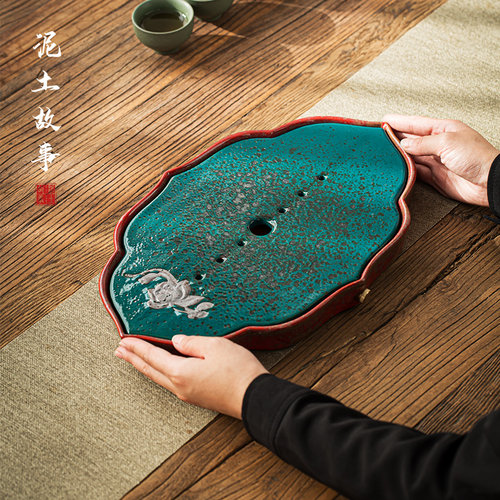 陶瓷窑变禅意储水式两用干泡盘