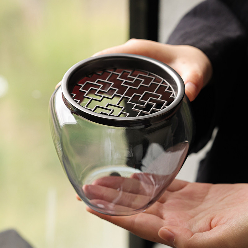 玻璃建水茶洗茶渣缸家用带盖子过滤茶渣桶水孟水洗功夫茶具零配件