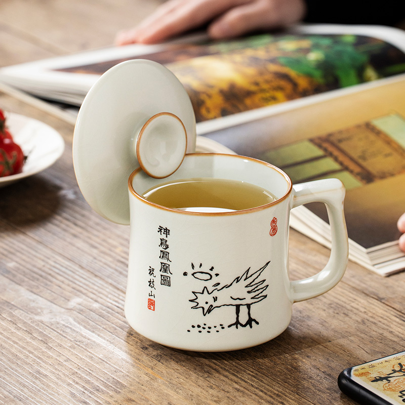 神鸟凤凰汝窑茶杯定制泡茶杯
