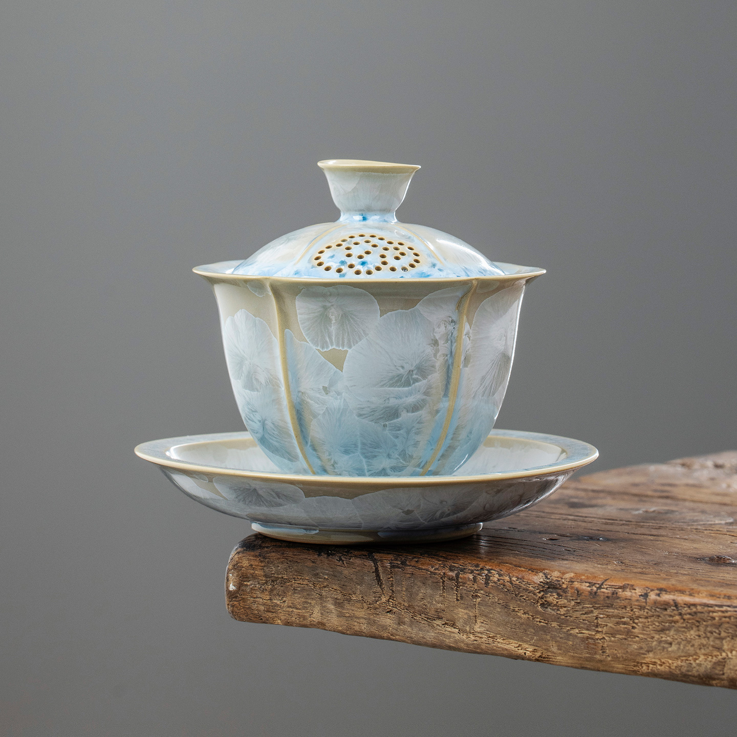 窑变结晶釉三才盖碗家用防烫精致