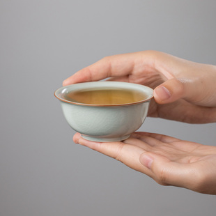 汝窑天青茶杯主人杯品茗杯个人专用中式压手杯高档家用定制喝茶杯