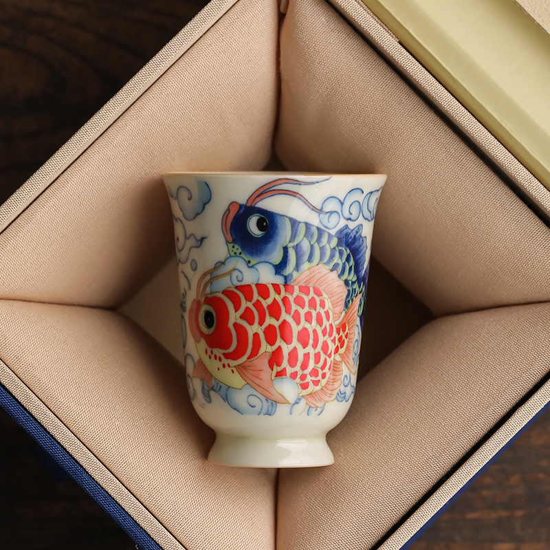陶瓷鱼龙闻香杯茶杯单个主人杯