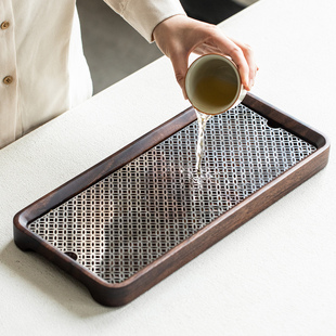 胡桃木合金茶盘家用托盘功夫茶具高档蓄排两用实木干泡台小型茶海