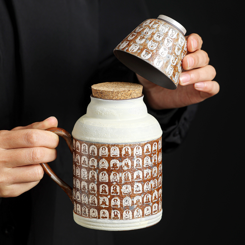 老岩泥鎏银千佛小暖壶马克杯