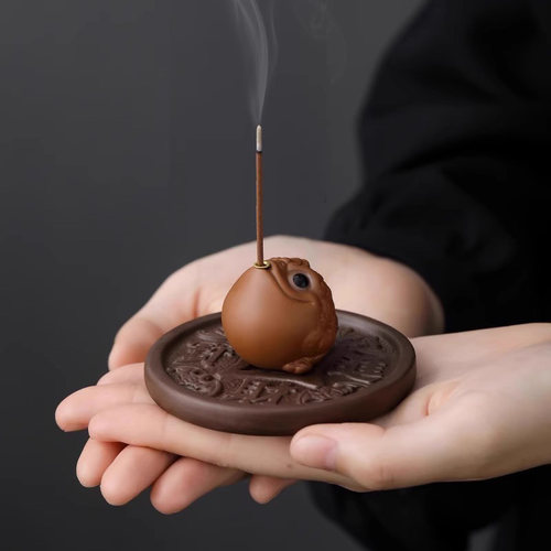 紫砂招财金蟾线香炉底座