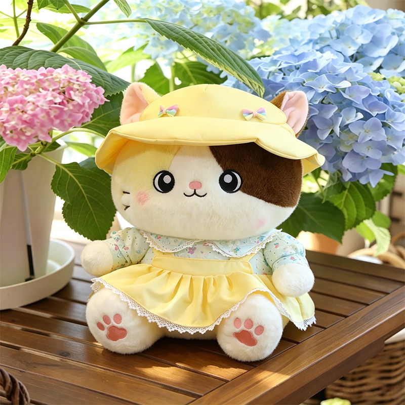可爱花卷猫咪帽子三花猫公仔陪伴儿童女孩睡觉抱枕布娃娃生日礼物