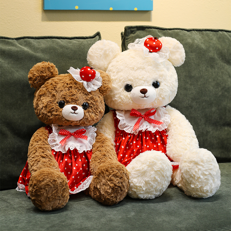 草莓波点裙子复古泰迪熊