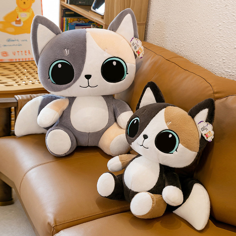 呆萌玲珑猫咪灰色花脸小猫毛绒玩具公仔儿童礼物客厅沙发摆件抱枕