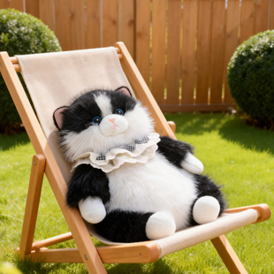 高档正版偶遇可爱毛绒布偶猫咪玩偶黑白抱枕蕾丝小猫咪生日礼物女