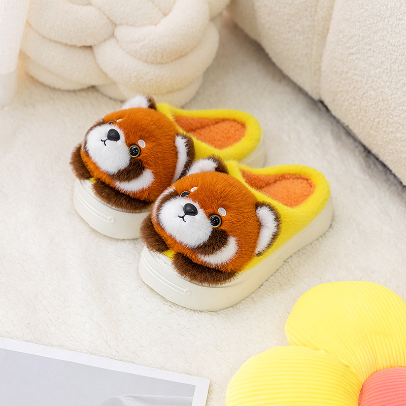 可爱卡通小熊猫棉拖鞋女秋冬居家室内防滑保暖毛绒拖鞋保暖踩脚厚