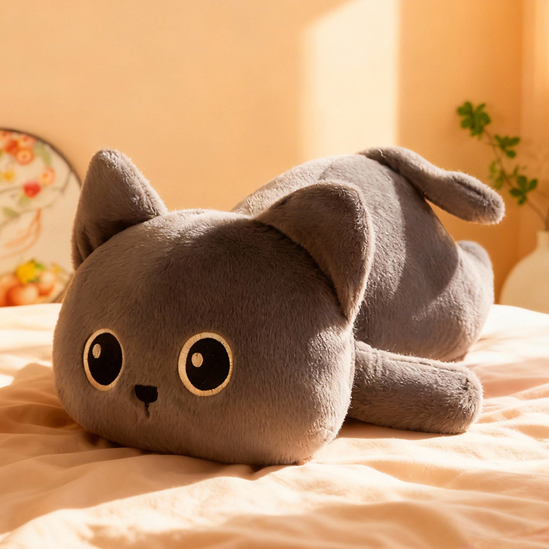 呆萌可爱灰色趴猫安抚女孩