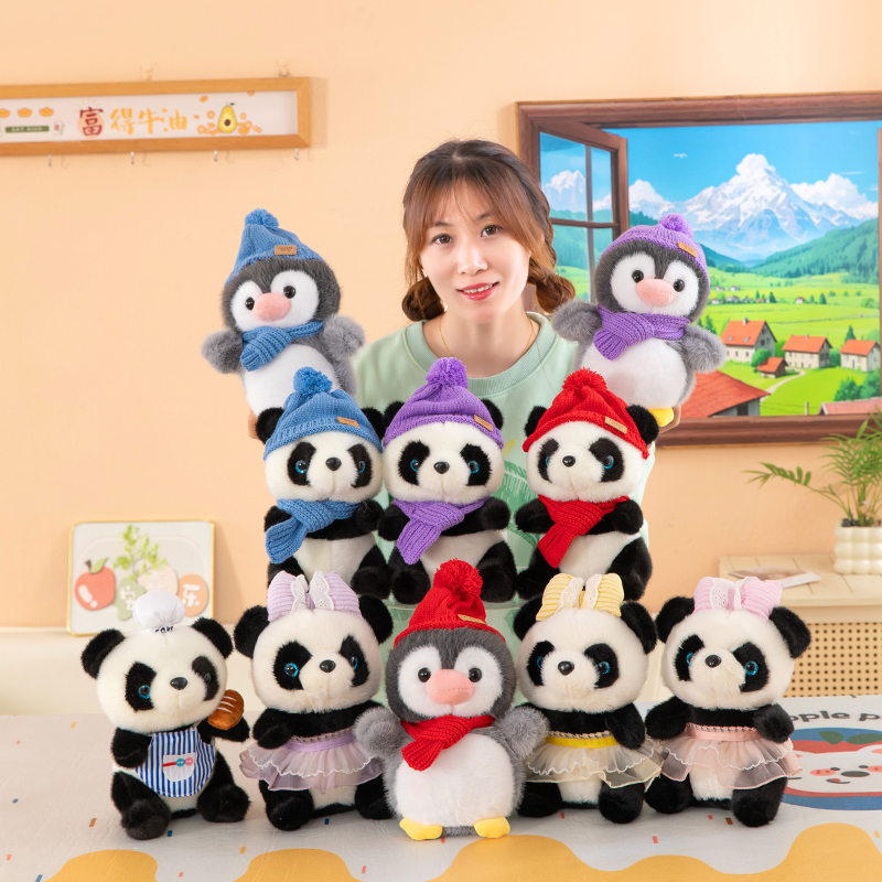 帽子围巾熊猫企鹅公仔毛绒玩