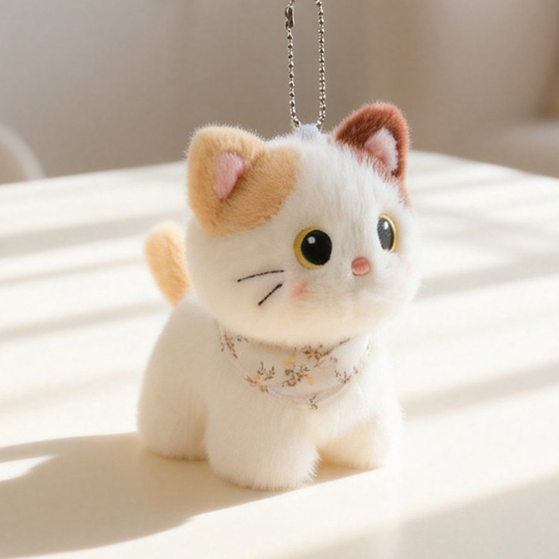 可爱三花小猫咪奶牛猫毛绒包挂件图片