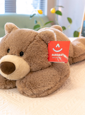 超软抱枕靠垫羽绒棉毛绒玩具棕色趴熊抱抱熊玩偶婴儿睡觉抱枕男女