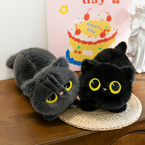 超软趴姿黑猫公仔可爱猫咪玩偶毛绒玩具小猫抱枕布娃娃送女孩礼物