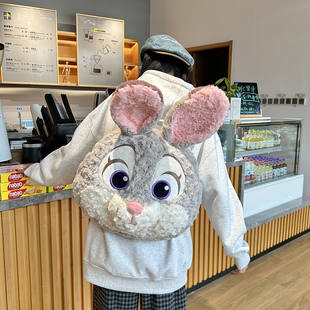 正版 迪士尼疯狂动物城朱迪尼克毛绒双肩包女卡通玩偶背包大号冬季