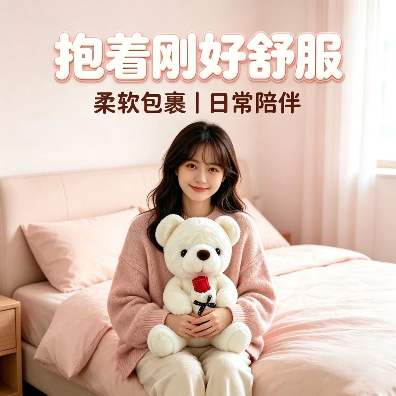治愈系抱玫瑰花小熊毛绒玩具公仔布娃娃七夕情人节表白生日礼物
