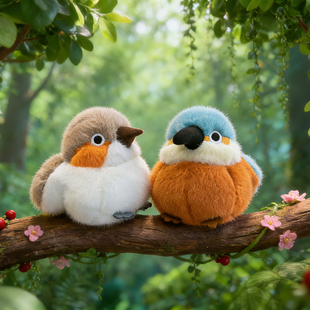 正版可爱的小鸟毛绒玩具暗绿绣眼翠鸟公仔小挂件山雀玩偶陪伴女孩