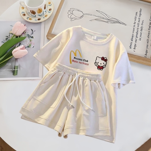 女童套装夏季跑步洋气运动服中大童女孩宽松T恤短裤休闲两件套潮6