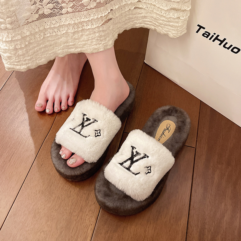 小香风网红居家休闲毛毛拖鞋女秋外穿2025新款ins潮厚底舒适时尚