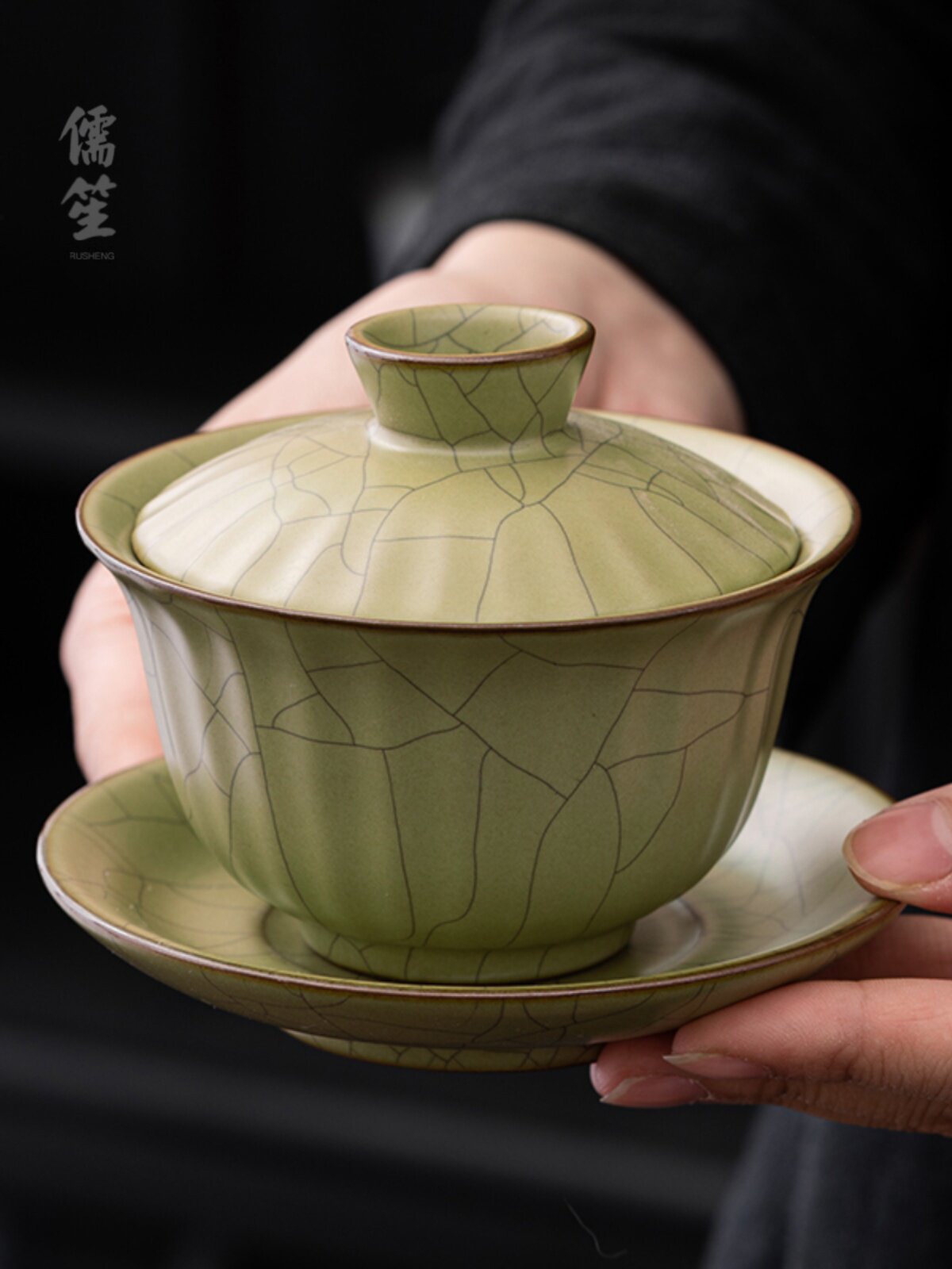哥窑三才盖碗功夫茶具陶瓷岩茶泡茶碗茶杯手抓碗带盖单个家用套装